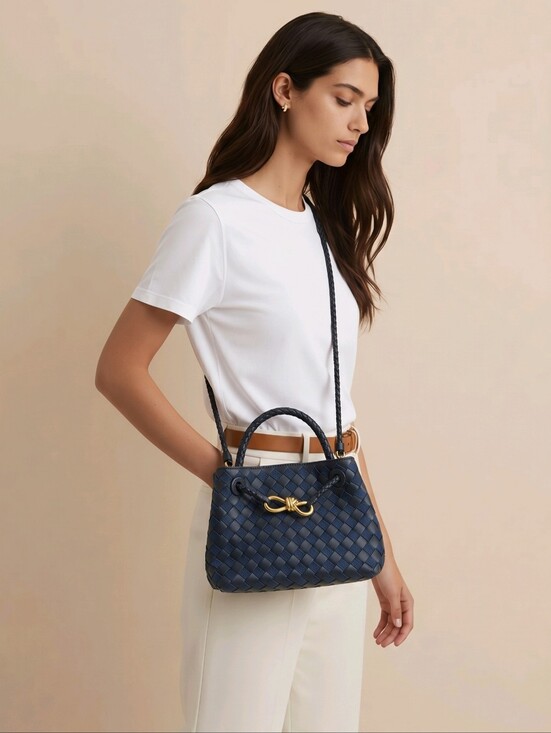 Handbags - Elegant Navy and Denim Woven Handbag